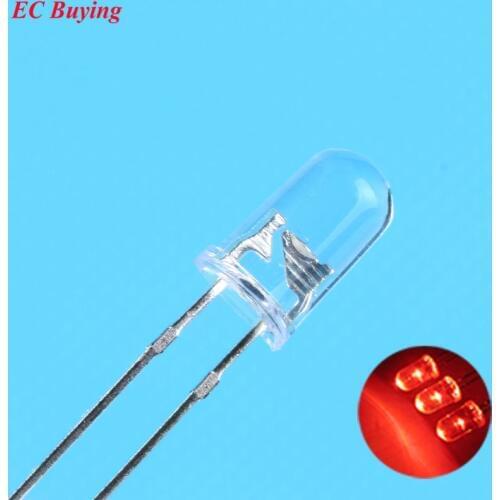 5mm Red LED Round Light Emitting Diode Transparent Ultra Bright Lamp Bead Plug-in DIY Kit Practice Wide Angle 5 mm 20 pcs/lot