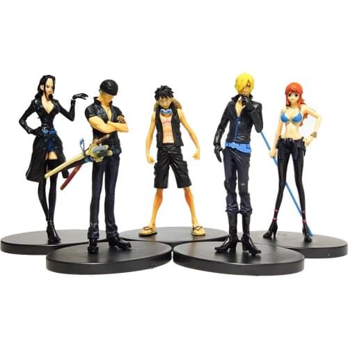 5pcs Anime One Piece Black Clothes Theater Version Of Luffy Zoro Sanji Francine Nami Pvc Figure Figurine Decoration Toy