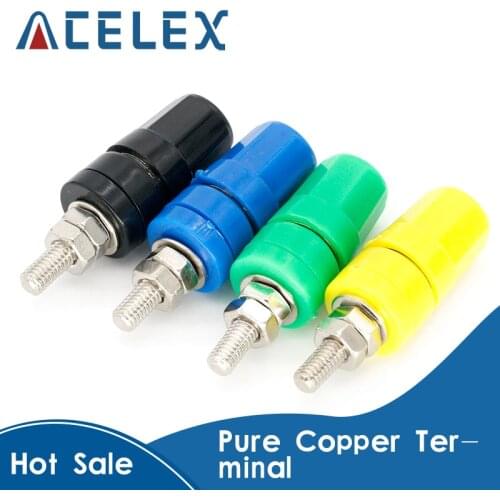 5pcs m4x36 pure copper terminal 4mm banana Jack Socket 20A binding post Banana plug connector M4*36 Black red blue green yellow
