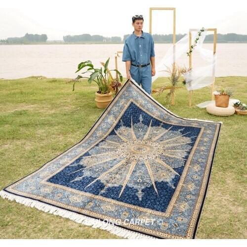 6'x9' Blue Radial Design Hand Knotted Carpet House Handmade Silk Hereke Rug (YWX129A)