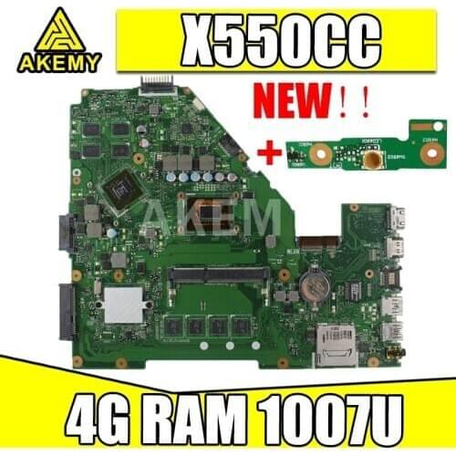 Akmey X550CC For Asus X550CA R510C Y581C X550C X550CL laptop motherboard 1007U CPU 4G RAM tested 100% work original mainboard