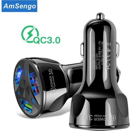 Amsengo USB Car Charger Quick Charge 3.0 Type C Mobile Phone Fast Charging Adapter Car-charger For iPhone Huawei Xiaomi Samsung