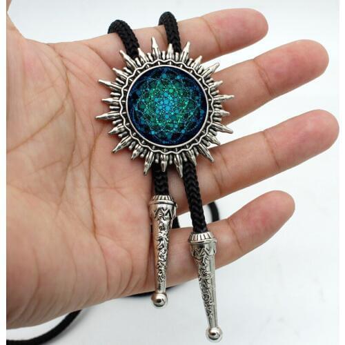 BOLO-0017 New Arrival Flower of Life Bolo Tie Handmade Glass Dome Om Yoga Chakra Pendant Mandala Sacred Geometry Neck Tie