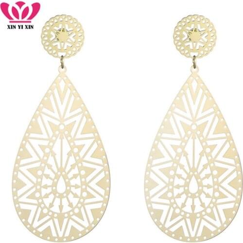 Big Hollow Water Drop Geometric Earrings Vintage exaggerated Drop Earrings Boho Style Femme Pendiente Gift New 2019 Dropshipping
