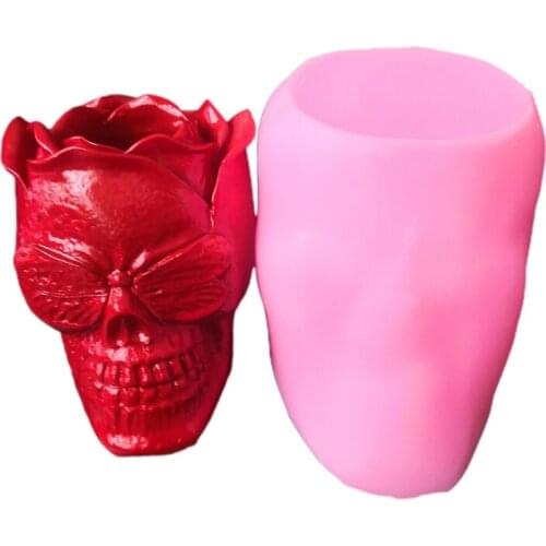 Flower Skull Epoxy Resin Mold Skull Head Ashtray Silicone Mould DIY Crafts Plaster Flowerpot Plant Pot Decorations Mold