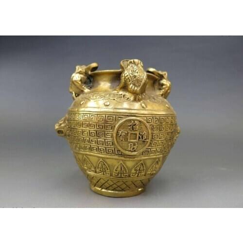 China Feng Shui brass copper Felicitous wish of making money toad pot Statue