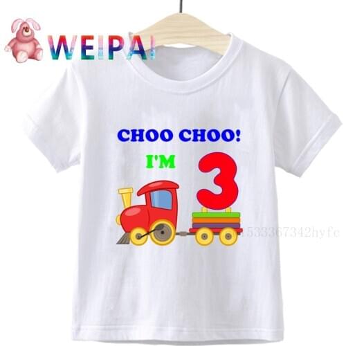 Boy Train 1-9 Birthday Number Print T Shirt Children CHOO CHOO T-shirts Boy&Girl Funny Gift Tshirt Present Family Outfit