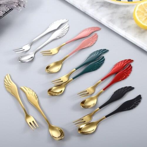 Stainless Steel Spoon Fork Set Wing Handle Elegant Coffee Stirring Spoon Dessert Fork Tools