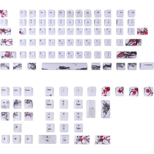 111Pcs Peach Blossom Chinese Style OEM Profile PBT Dye-sub Keycaps for 61/64/87/96/104 Keys Custom Mechanical Gaming Keyboard