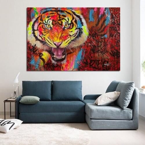 Colorful Tiger Painting Animal Poster Painting Canvas Wall Art Room Graffiti Tiger Animals Picture For Room NO FRAME Home Decor