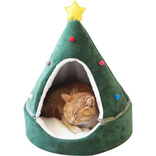 Creative Christmas tree detachable Plush warm pet nest cat dog closed house