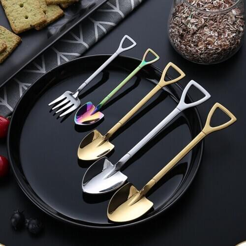 Kitchen Durable Spoon Colorful Stainless Steel Iron Shovel Shape Dessert Spoon Food Coffee Scoops Support Wholesale Hot Sale