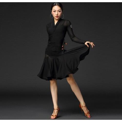 Latin Dance Competition Dress Women Adult Long Sleeve Fringe Clothes Female Rumba Practice Costumes Ballroom Dancewear DWY5024
