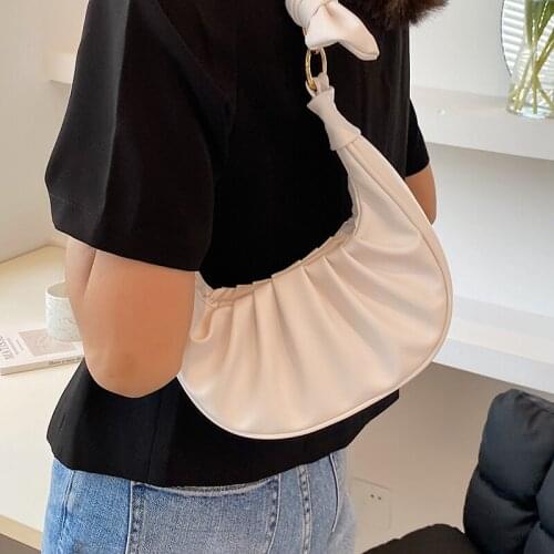 Small Hobo Shoulder Bags for Women Simple Chain Armpit Bag Ladies Pure Color Pleated Tote Handbags White Designer Crossbody Bags