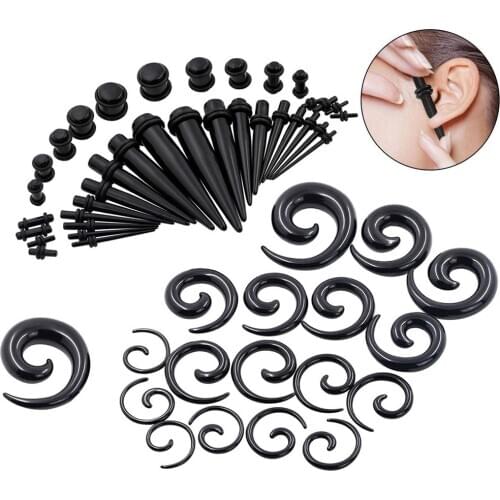 1 Set Ear Taper Kit Black Ear Spiral Expander Ear Plugs Set Ear Piercing Starter Kit Ear Stretcher Body Jewelry 1.6mm-10mm