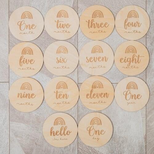 14Pcs Baby Milestone Set Card Newborn Birth Month Birthday Wooden Handmade Monthly Memorial Kids Photography Props Toy