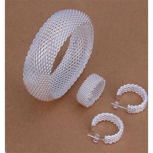 Wholesale fashion jewelry set .N925 jewelry fashion big closed net bracelet round Silver color ware three suit S301