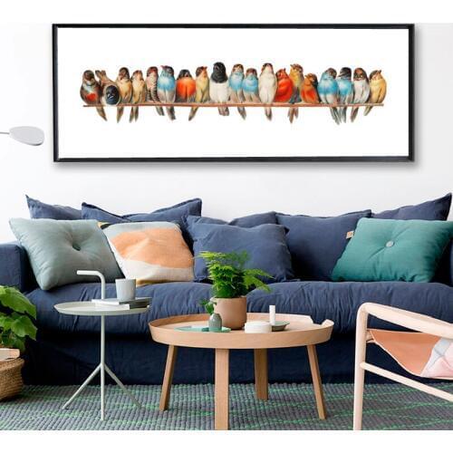 Bird Wall Art Print Large Landscape Canvas Painting A Perch of Birds (1880) by Hector Giacomelli Bird Poster Home Decoration