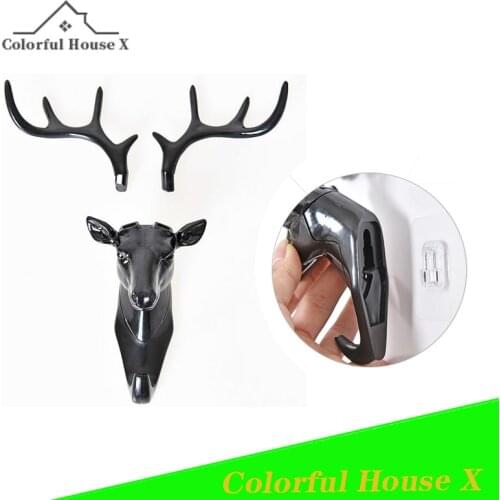 Kitchen Bedroom Wall Hook Key Holder Antlers American Double Hook Strong Load-Bearing Without Perforation Household Accessories