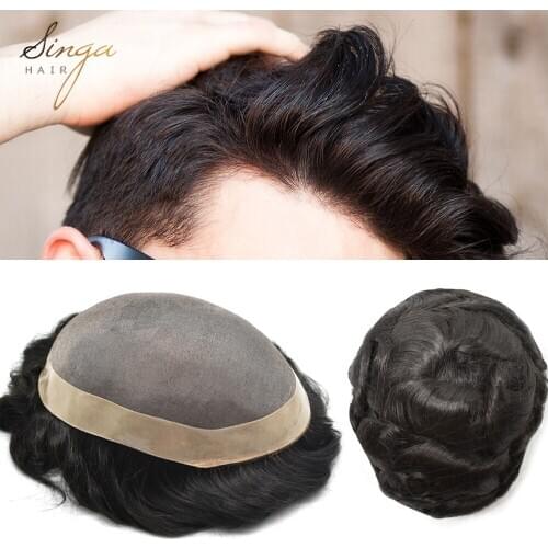 Natural Mens Toupee Wig Comfortable Durable Hairsystem Replacement Medium Density Indian Hairs Double Knot D7-3 Human Hair