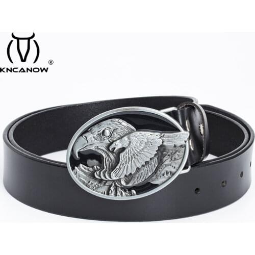 New Style Cool Animal Eagle Pattern Men Boys Gifts Pattern Metal Buckle Genuine Leather Belts For Men Leisure Waistband Strap