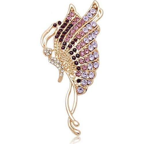 OneckOha Colorful Rhinestone Purple Green Butterfly Brooches Zinc Alloy Animal Pin Birthday Gift