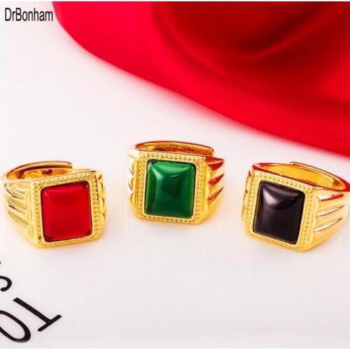 Retro Men wsdding Rings Red/Blue/black Stone Antique 24K Dubai gold Wedding brazil South Amercia alliance Jewelry wholesale