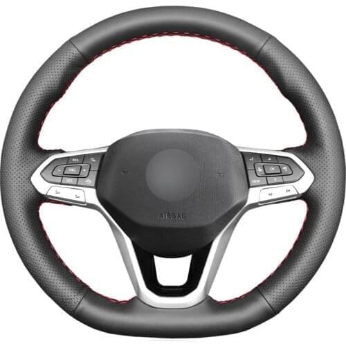 Hand-stitched Black Genuine Leather Car Steering Wheel Cover for Volkswagen VW Golf 8 2020 Atlas 2020 2021