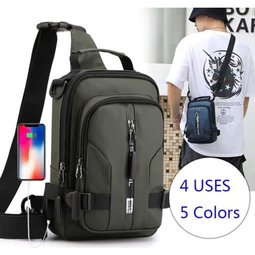Men Nylon 4 Uses Backpack Rucksack Cross Body Shoulder Bag with USB Charging Port Male Messenger Chest Bag Daypack Knapsack