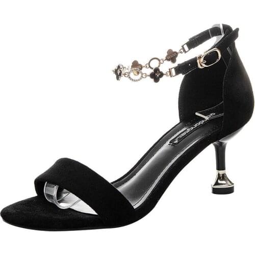 Womens Word Belt Sexy Black High Heels Ladies Mid-heel All-match Sandals Women Shoes