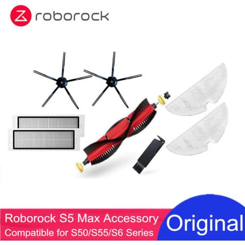 Original Roborock Accessories for S5 Max / E4 / E5 / S45 Max / S6 MaxV Detachable Main Brush, Silicon Side Brush Washable Filter