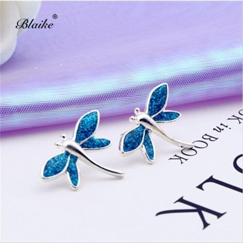 Blaike Cute Animal Dragonfly Stud Earrings For Women Exquisite Blue/White Opal Wedding Party Earrings Jewelry Anniversary Gifts