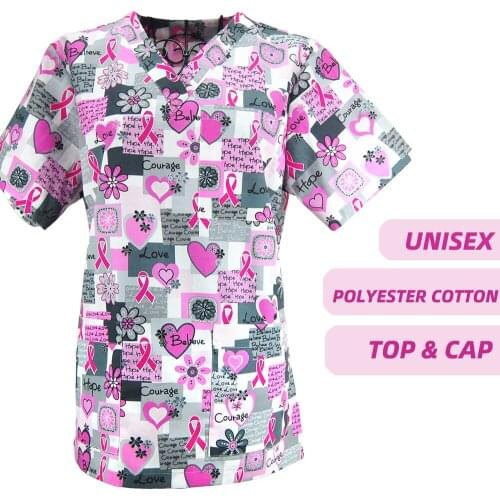 Scrub top cap women men doctors nurse workwear accessories Short Sleeved Beautician Dentist Clinic uniforms scrubs tops caps