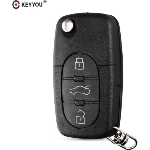 KEYYOU Replacement 3 Buttons Flip Car Key Case Shell Fob For Audi TT A4 A6 A8 Quattro With Blade CR1620
