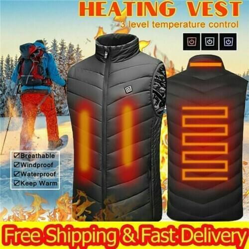 Outdoor Camping Electric Heated Vest USB Heating Vest Men Womens Winter Warm Vest for Cycling Fishing Thermal Clothing Black