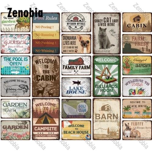 Cabin Vintage Sign Plaque Metal Tin Sign Pool Rules Wall Stickers for Bar Pub Farmhouse Garden Club Home Decoration Metal Poster