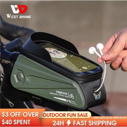 WEST BIKING Waterproof Bicycle Bag 6.0-7.2 Inch Phone Bag Front Frame Bag Sensitive Touch Screen MTB Road Bike Accessories
