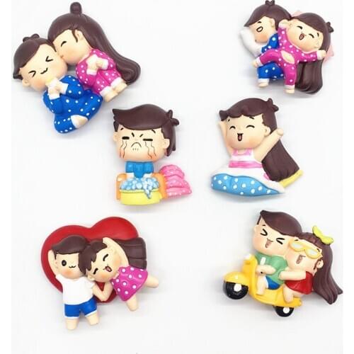 Funny Cartoon Couple Boy and Girl Fridge Magnet Resin 3D Refrigerator Sticker Home Kitchen Decoration