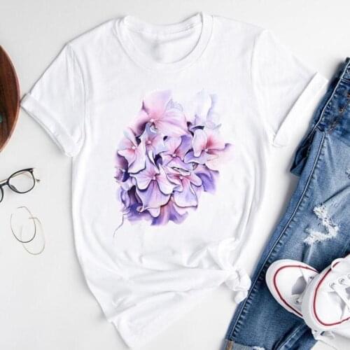 Women Graphic Cartoon Floral Flower Girl Cute 90s Short Sleeve Summer Fashion Print Female Clothes Tops Tees Tshirt T-Shirt
