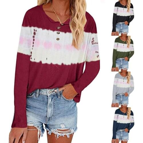 Womens Tie dye print long Sleeve T-shirt 2021 New Casual Loose And Comfortable O-neck Pullover Tops Female Street Top