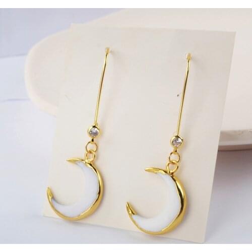 BOROSA Natural White Shell Horn Dangle Earrings for Women Handmade Gold Color Crescent Moon Shell Pearl Earring Jewelry HD0187