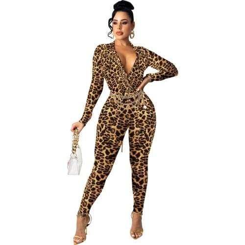 Zoctuo Womens Set Print Trousers Sets Female Two 2 Piece Outfits Sexy Club Elastic V Neck Long Sleeve Top And Pencil Pant Suit
