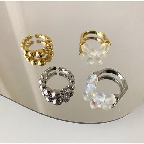 GSOLD Geometric Metal Ball Zircon Open Ring Elastic Rope Resin Beads Ring Simple Fashion All-Match Trends Jewelry For Women