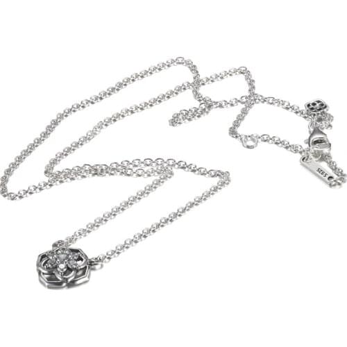 Authentic S925 Necklace Rose Petals Collier Necklace For Women Wedding Party Gift fit Lady Jewelry