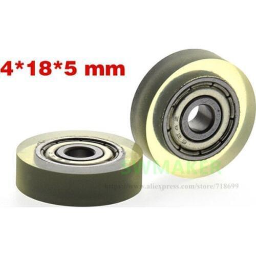 1pcs 4*18*5 mm PU soft rubber wheel, transparent silent, flat 624 bearing pulley