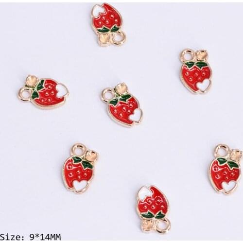 10PCS Red Strawberry Charms For DIY Jewelry Accessories Oil Dripping Alloy Small Fruit Pendant Bracelet Earring Keychain Making
