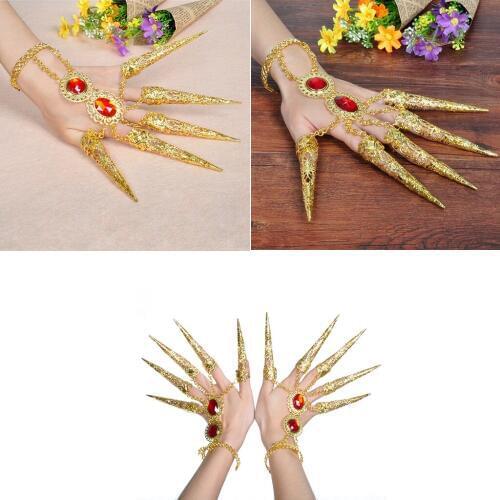 2 pairs Indian Belly Dance Show 10 Fingers Nail Sets Bracelet Fashion Jewelry for Carnival Halloween Party Christmas