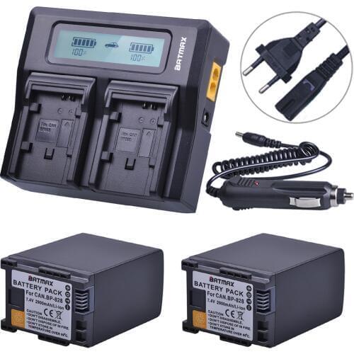 2Pc 2900mAh BP828 BP 828 Camera Batteries + Rapid LCD Dual Charger for Canon BP-820 LEGRIA iVIS VIXIA HF G30 G40 XA20 XA25 XA35