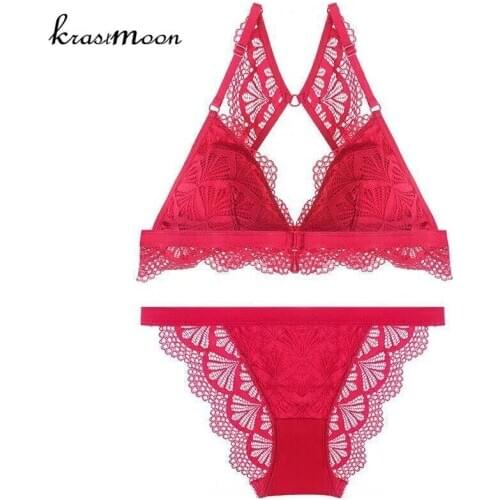 2018 Hot Sale Front Closure Sexy Bra Brief Set Female Butterfly Lace Beauty Back Underwear Comfort Wire Free Bra Sets BS151