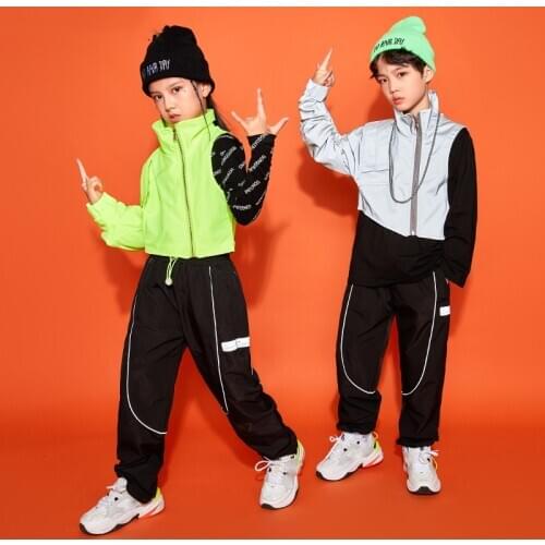 2021 Fashion ChildrenS Hip-Hop Clothes Boys Loose Half-Sleeved Hiphop Suit Stage Outfits Jazz Dance Performance Clothes DQS6467